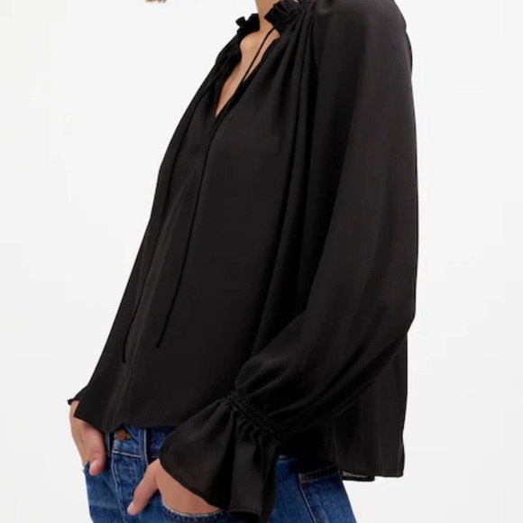 NWT, Madewell Women’s Long-Sleeve Tie-Neck Semisheer Top True Black, Size Medium - Picture 5 of 10